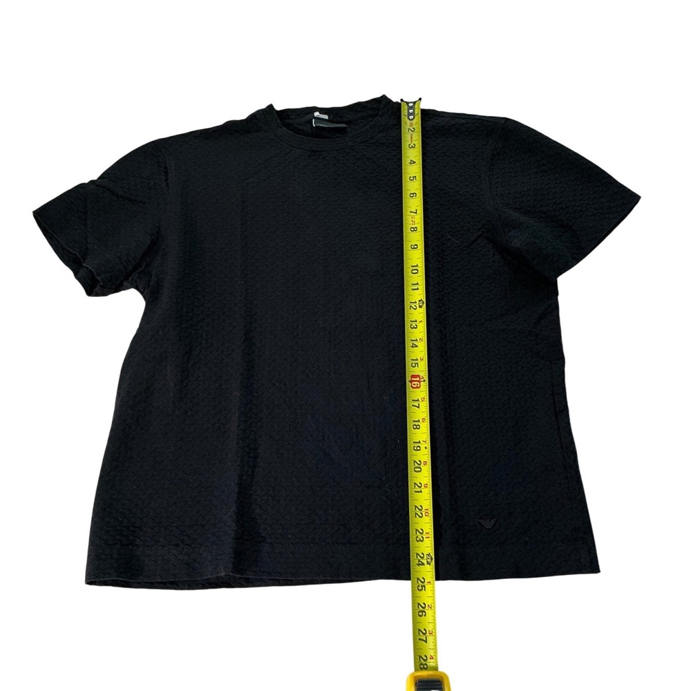 EMPORIO ARMANI Mens Black Textured Basketweave Knit T-Shirt Eagle Logo Large - Picture 8 of 8